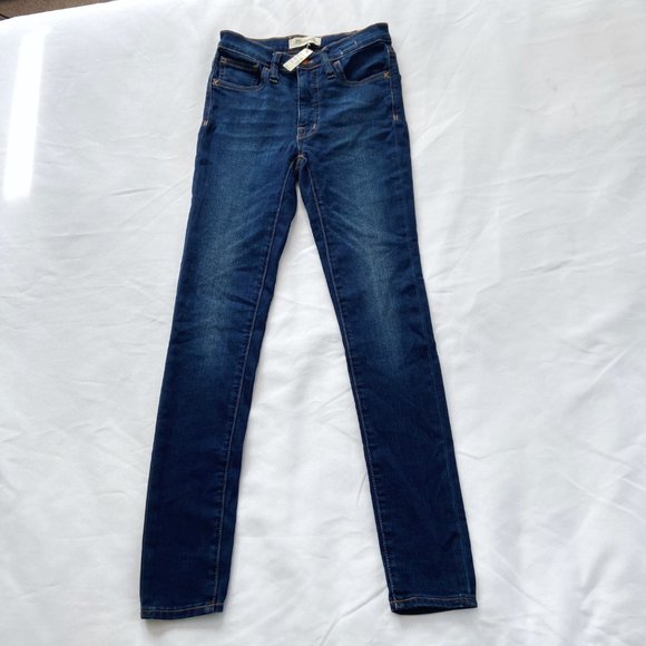 NWT Madewell 9” Mid Rise Dark Blue Classic 5 Pocket Skinny Cotton Blend Jeans 24 - Picture 2 of 12